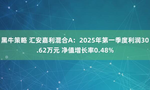 黑牛策略 汇安嘉利混合A:2025年第一季度利润30.62万元 净值增长率0.48%