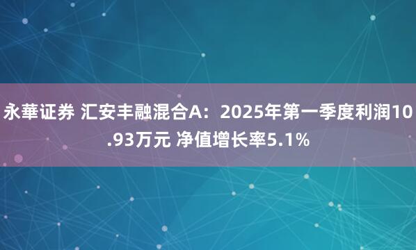 永華证券 汇安丰融混合A:2025年第一季度利润10.93万元 净值增长率5.1%