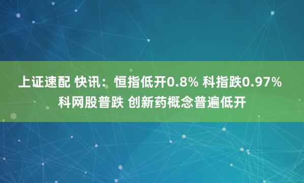 上证速配 快讯:恒指低开0.8% 科指跌0.97% 科网股普跌 创新药概念普遍低开